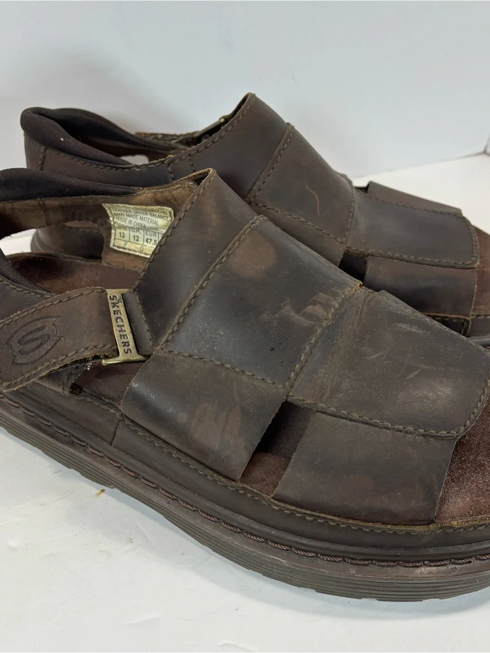Vintage Skechers Mens Y2K Brown Leather Fisherman Jammers Chunky Sandals Size 13